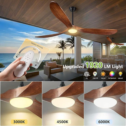 Haipeel 72 Inch Outdoor Ceiling Fans with Lights, Wood Ceiling Fan with Light and Remote Control Propeller Modern Large Ceiling Fans for Patios Farmhouse Indoor Quiet High cfm ETL, Dark Walnut
