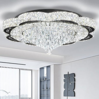 Modern Crystal Chandelier for Living Room Black 32in Crystal Raindrop Ceiling Light for Room Bedroom LED Dimmable 2700-6000K