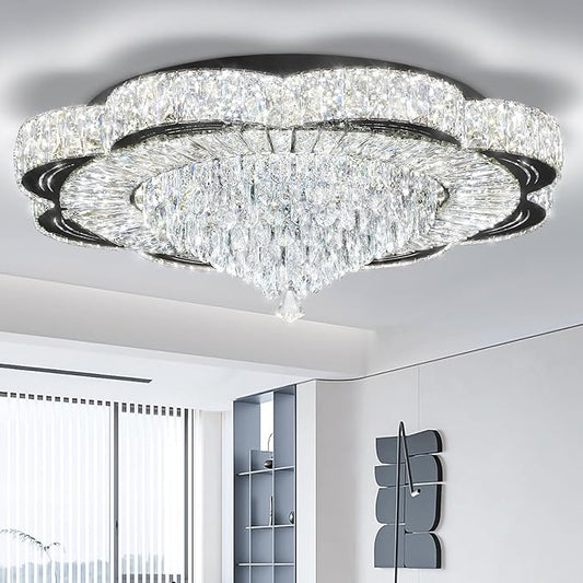 Modern Crystal Chandelier for Living Room Black 32in Crystal Raindrop Ceiling Light for Room Bedroom LED Dimmable 2700-6000K