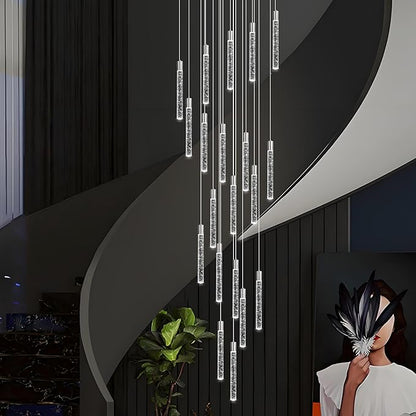 20-Lights Bubble Chandelier for Entryway High Ceiling-157 Height Adjustable Crystal Chandelier,3 Color Temperature Dimmable LED Pendant Light Fixture for Foyer Living Room Staircase,Chrome