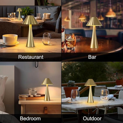 Cordless Rechargeable Table Lamps, Metal LED Desk Lamp with Top Touch Control & Stepless Dimming, Portable Battery-Operated Bedside Lamp for Bedroom, Living Room, Office, Café, Outdoor(Gold)