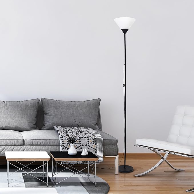 Simple Designs LF1052-BLK 70" Contemporary Classic Metal Uplight Floor Lamp, for Ambient Lighting, Living Room, Bedroom, Black