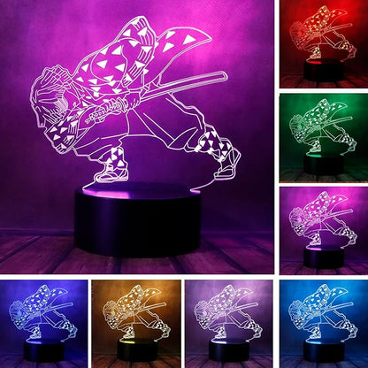 Cute Demon Slayer Agatsuma Zenitsu Anime Figure Character 3D LED Optical Illusion Sleep Night Light with Remote 16 Colors Bedroom Decor Table Lamp Birthday Xmas Gifts for Child Kids