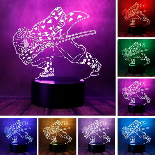 Cute Demon Slayer Agatsuma Zenitsu Anime Figure Character 3D LED Optical Illusion Sleep Night Light with Remote 16 Colors Bedroom Decor Table Lamp Birthday Xmas Gifts for Child Kids