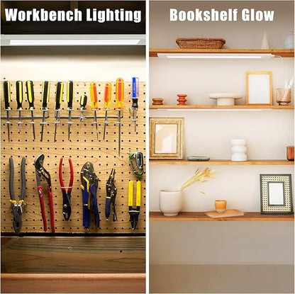 6 Pcs 14inch Plug in Under Cabinet Lighting for Kitchen, 6500k Bright White Linkable LED Under Counter Wired Lights for Shelf/Bookshelf/Workbench/Over Sink
