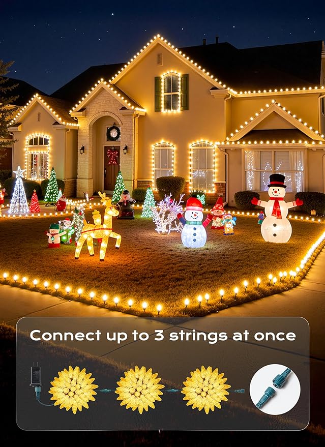 C9 Christmas Lights Outdoor, 33 FT 50 LED C9 String Lights, 8 Modes & Timer Connectable Waterproof for Christmas Tree light Indoor Outdoor Roofline Patio Outsie Yard Holiday Xmas Decoration Warm White