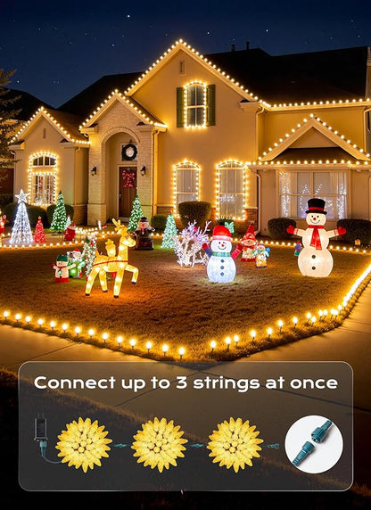 C9 Christmas Lights Outdoor, 33 FT 50 LED C9 String Lights, 8 Modes & Timer Connectable Waterproof for Christmas Tree light Indoor Outdoor Roofline Patio Outsie Yard Holiday Xmas Decoration Warm White