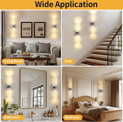 Modern Wall Sconces Set of Two in Brushed Nickel Finish 18 Inch 3000K-6000K Led Bathroom Sconce Lights Indoor Hardwired Wall Lamp for Bedroom Living Room Hallway, 12W