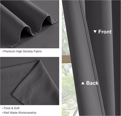 PONY DANCE Grey Blackout Curtains 96 inch Long, Room Darkening Curtains for Bedroom, Thermal Insulated Drapes for Living Room Window Treatment, Back Tab/Rod Pocket, 52 x 96 Inch,2 Panels Set, Grey