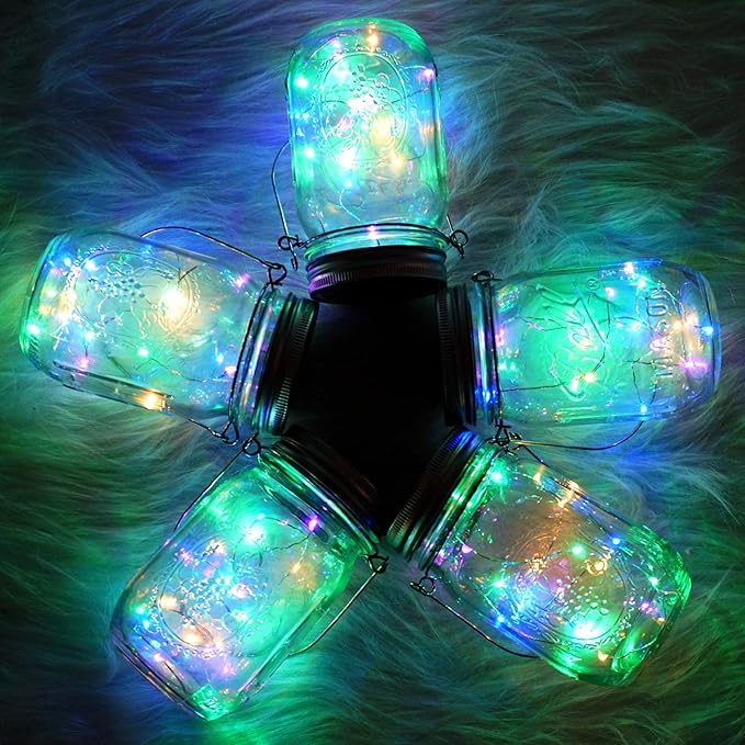SmilingTown Solar Light for Mason Jars 20 LED Outdoor Fairy String Light Lids with Hangers for Jar Lantern Waterproof Rust Resist for Patio Lawn Garden Decor No Jars 10 Pack (Multicolored)