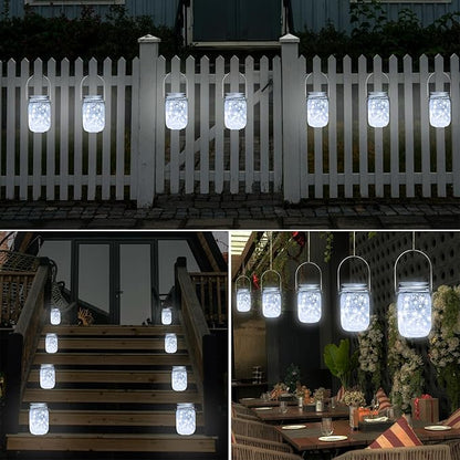 SmilingTown Solar Light for Mason Jars 20 LED Outdoor Fairy String Light Lids with Hangers for Jar Lantern Waterproof Rust Resist for Patio Lawn Garden Decor No Jars 10 Pack (Cool White)