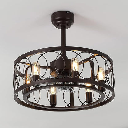 JONATHAN Y 21.6" Oil Rubbed Bronze 6-Light Caged Ceiling Fan with Lights, 6-Speed Industrial Farmhouse Flush Mount Fan with Remote and App Control, Metal Cage Shade, 6 LED Bulbs JYL9732A