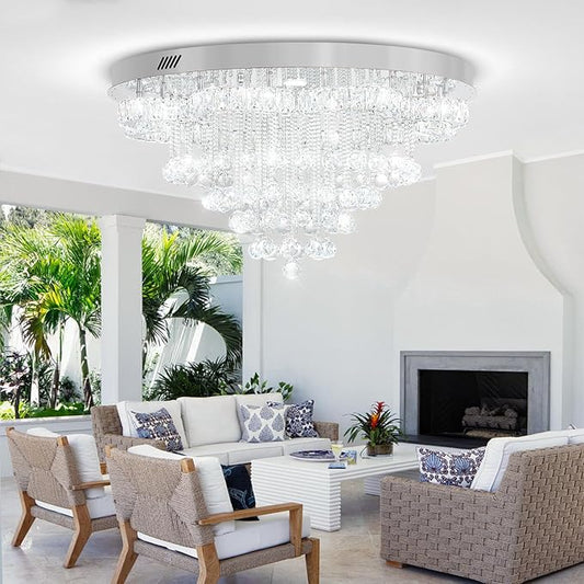 W32inches Modern Crystal Chandeliers for Living Room LED Crystal Ceiling Light Fixtures Flush Mount Chandelier Ceiling Chandelier for Bedroom Foyer Hallway Dining Room