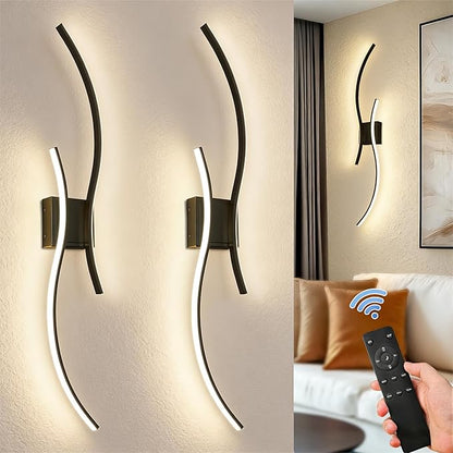 DORESshop Battery Operated Wall Sconces Set of 2, Modern Wireless Rechargeable Wall Lights with Stepless Dimming,3000k-6000K, Sconce Wall Decor for Living Room, Hallway, Bedroom, Black 39in
