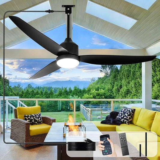 Depuley Outdoor Ceiling Fan with Light: 52 Inch Gazebo Fan Outdoor Hanging - Plug in Waterproof Fans with Lights for Patio - Dimmable Remote App Control Black
