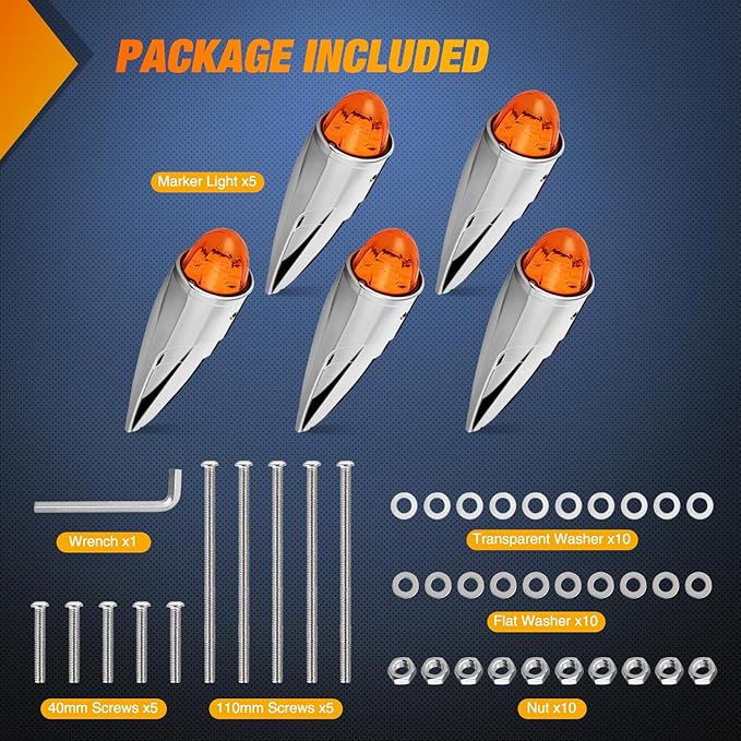 Nilight Cab Roof Marker Light 5 PCS 18 LED Amber Torpedo Top Clearance Indicator Lights Waterproof Surface Mount for Heavy Duty Trucks Trailer Camper RV Tractor