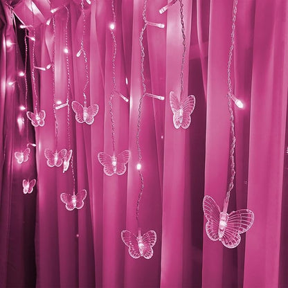 Butterfly Curtain Fairy Lights USB Plug in, 8 Modes 96 LED 11.5FT Firefly Window Twinkle Timer String Lights with Remote for Bedroom Patio Christmas Wedding Party Decoration (Pink)