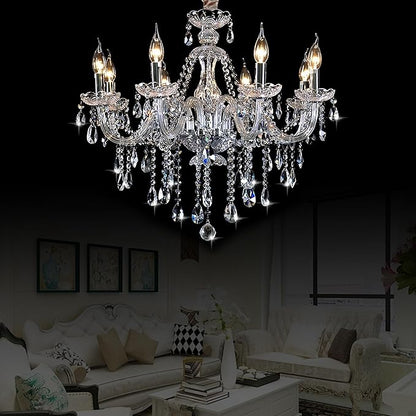 Bagood Clear 8 Lights K9 Crystal Candle Chandeliers Lighting Modern Pendant Lights Ceiling Fixture Lamp for Dining Living Room Bedroom Entry Elegant Decoration E12 Base, H20.5 x W28.3 Inch