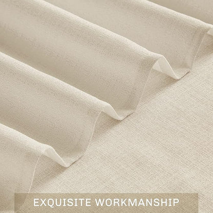 Melodieux Beige Semi Sheer Tier Curtains 45 Inch Length for Kitchen Cafe Bedroom Small Windows, Linen Look Rod Pocket Short Curtain Tiers Voile Drapes, 2 Panels