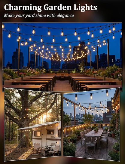 S14 Patio String Lights, 100FT Outdoor Patio String Light with 35 Clear LED Bulbs (2 Spare), UL Certified Waterproof Hanging Lights for Outdoor & Indoor - Commercial Grade Black Wire