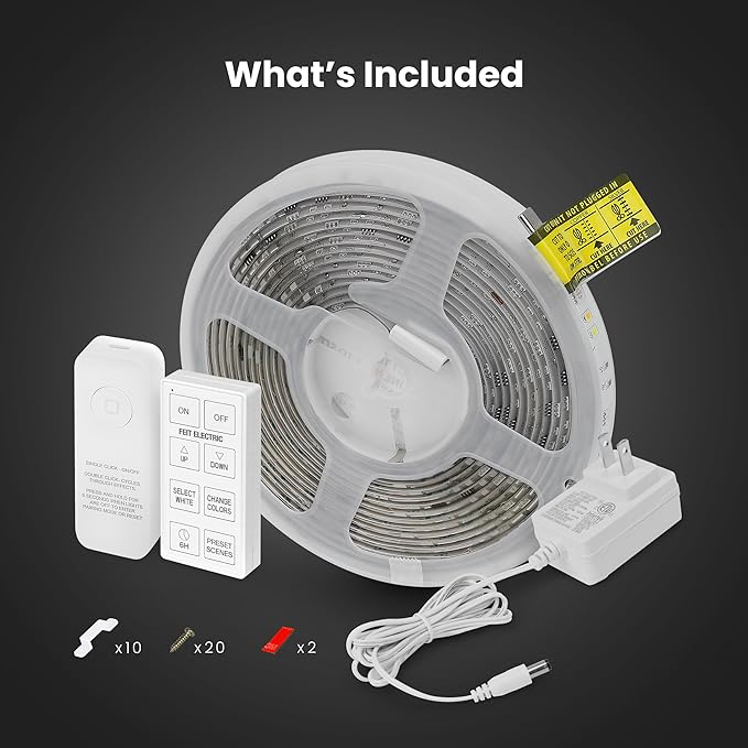 Feit Electric 20FT Smart LED Strip Light, Chasing RGB + Tunable White, App & Remote Control, Alexa & Google Home Compatible, Linkable & Cuttable Tape Light, TAPE20/CHASE/AG