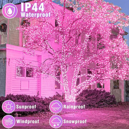 66FT 200 LED Outdoor String Lights, Connectable Christmas Lights Indoor Waterproof with 8 Modes, Plug in Twinkle Fairy Lights Clear Wire for Bedroom Home Wedding Patio Patry Decorations, Pink