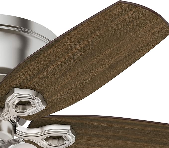 Hunter 42 inch Indoor Ceiling Fan with LED Lights - Ceiling Fan with Pull Chain, For Bedroom, Living Room, or Kitchen, Low Profile Flush Mount, No Remote, 5 Blades - Builder 51092, Brushed Nickel