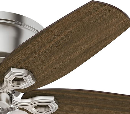 Hunter 42 inch Indoor Ceiling Fan with LED Lights - Ceiling Fan with Pull Chain, For Bedroom, Living Room, or Kitchen, Low Profile Flush Mount, No Remote, 5 Blades - Builder 51092, Brushed Nickel