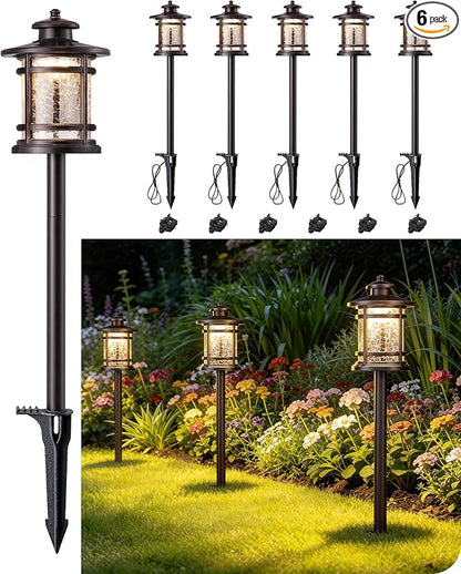 EDISHINE Low Voltage Landscape Lights, 3.4W 155LM 12V 3000K Landscape Path Lights, Outdoor Waterproof Landscaping Lights, 50,000H LED Pathway Light for Yard, Garden, Driveway, 6 Pack