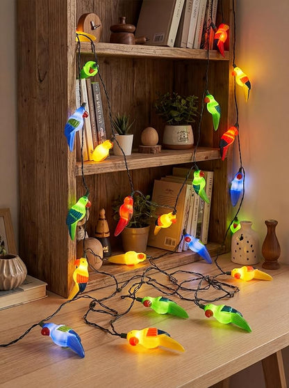 Outdoor Tropical Parrot String Lights Plug in, 8.5Ft Outdoor Hawaiian Decorative Patio String Lights with 10 Colorful Parrot Lights, Hanging Novelty Bird Lights for Deck Backyard Trees Stair Party