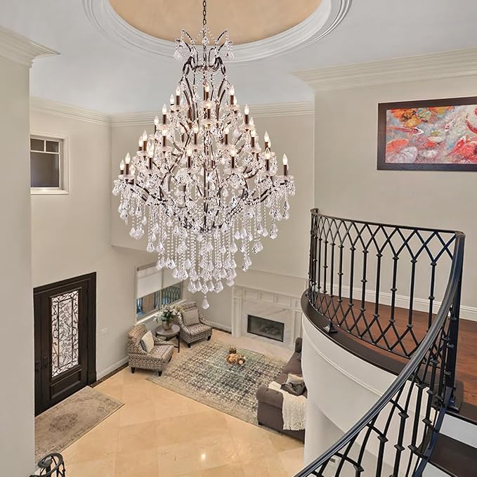 42 Lights Large Crystal Chandeliers for High Ceilings Maria Theresa Chandelier Light Fixture Vintage Chandelier for Foyer Hallway Entryway Staircase Brown 75" H x 49.2" D