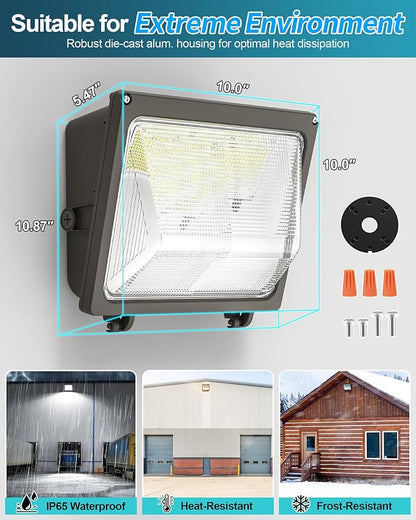 AKK LED Wall Pack Light 120W/100W/80W & 3000K/4000K/5000K Selectable, Glass Lens, Dusk to Dawn Photocell & Timed Dimming, 18000LM, IP65 Waterproof for Garage, Warehouse and Exterior Building Security