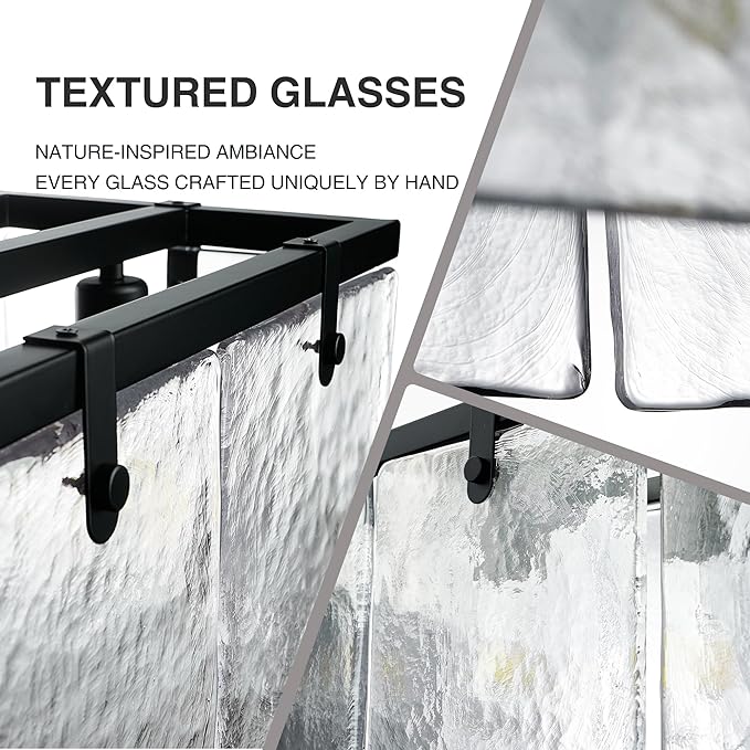 IKK Modern Textured Glass Chandeliers for Dining Room, 37" Rectangular Island Light Fixture, Rectangle Farmhouse Lighting for Kitchen Island, Living Room, L37 x W9.8 x H9.5