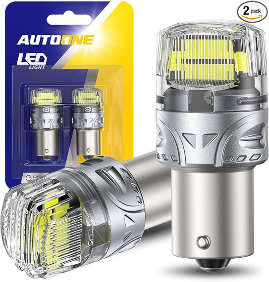 AUTOONE White 1156 LED Light Bulbs, 700% Super Bright & 6500K White 7506 BA15S P21W LED Bulbs for Backup Reverse Signal Blinker Tail DRL Brake Running Parking Lights, 2PCS