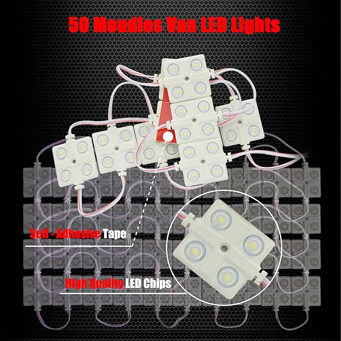 Ampper 12V 200 LEDs Interior Van Lights, LED Ceiling Lights for Van RV Boats Caravans Trailers and More (50 Modules, White)