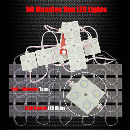 Ampper 12V 200 LEDs Interior Van Lights, LED Ceiling Lights for Van RV Boats Caravans Trailers and More (50 Modules, White)