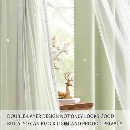 XiDi Sage Green Blackout Curtains for Kids Bedroom 96 Inches Long 2 Panels Thermal Insulated Energy Saving Living Room Window Treatment Curtains Star Blackout Drapes Nursery Kids, W52xL96 Inch, Sage