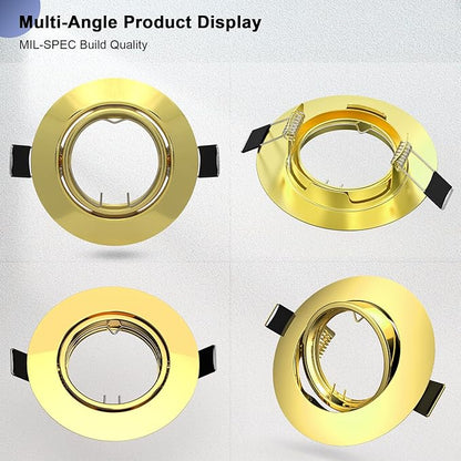 6 Pack Spotlight Fixtures Gu10 Recessed Frame Spotlight, Compatible with MR16 GU5.3 Bulbs, Adjustable Light Fitting for Cabinet Kitchen, Gold