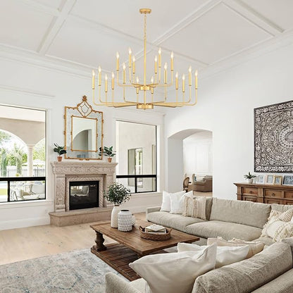 Gold Chandeliers for Dining Room Light Fixture Over Table, Modern Farmhouse Chandeliers for Living Room,18-Lights Industrial Metal Candle Lighting Fixtures for Entryway Kitchen Island Foyer