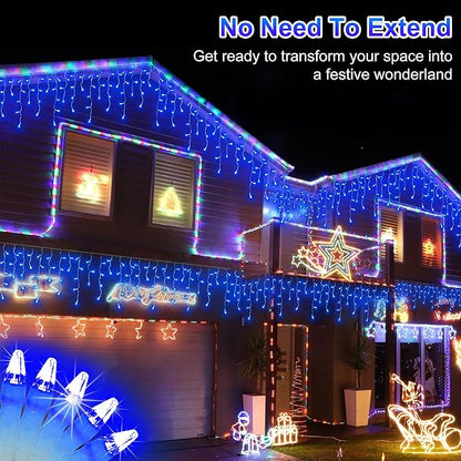 810LED 82FT Christmas Lights, 180Drops 12 Modes Blue Christmas String Lights Outdoor Dimmable, Waterproof Christmas Decoration Fairy Lights with Timer for Eaves Indoor Party Patio Window Fence Blue
