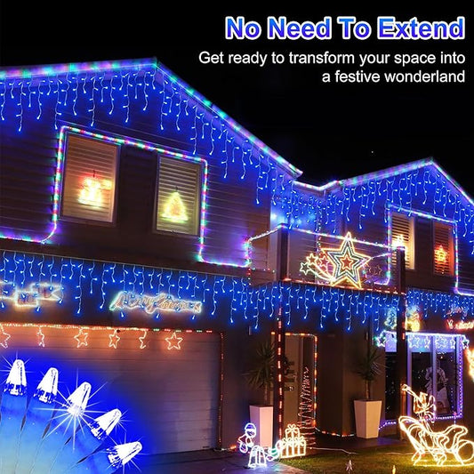 810LED 82FT Christmas Lights, 180Drops 12 Modes Blue Christmas String Lights Outdoor Dimmable, Waterproof Christmas Decoration Fairy Lights with Timer for Eaves Indoor Party Patio Window Fence Blue