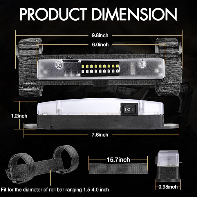 UTV Interior Dome Lights, RFROAD LIGHTING UTV Dome Light Battery Powered Universal Roll Bar Mount LED Light Utility Roll Cage Light for SXS RZR Polaris ATV Can am Car Cab - White/Green 2 Packs