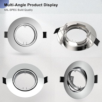 6 Pack Recessed Ceiling Light Mounting Frame, Compatible with MR16 GU5.3 Bulbs, Round Fixture Holders Adjustable for Commercial Cabinet, Polished Chrome