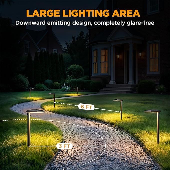 LUTEC 12 Pack Low Voltage Pathway Lights, Aluminum 12V Landscape Lighting with Connectors，IP65 Waterproof Anti-Glare Wired LED Pathway Lights, 5W 500LM Warm White 3000K for Pathway, Yard, Garden