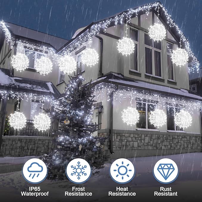 Baung Christmas String Lights Outdoors,4 Pack 11.81" Sphere Lights,Ball Tree Garden Globe Lights for Home, Party, Christmas, Porch Patio,Wedding, Garden,Tree Decoration with Plug
