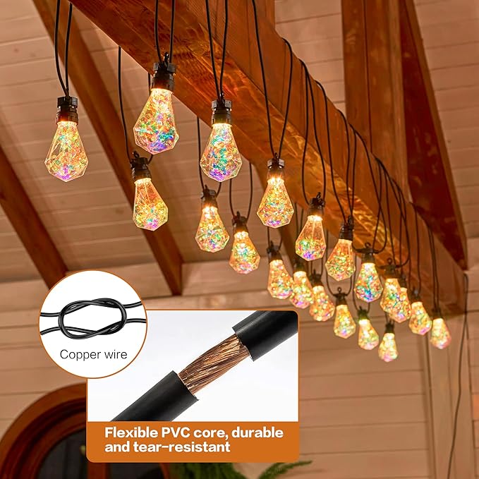 Outdoor String Lights, 66FT 27 LED Iridescent Holographic Bulbs, Waterproof Patio Lights with Remote Control, Shatterproof Connectable Lights for Backyard, Porch, Garden, and Party