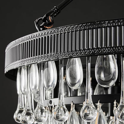 Black Modern Raindrop Crystal Chandelier: 28" Round K9 Crystals Contemporary Chandeliers for Dining Room Lights over Table - Adjustable Large Light Chandelier for Bedroom Living Kitchen Entryway Foyer