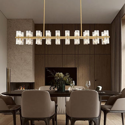 Gold Rectangular Crystal Chandelier for Dining Room, 53 in Light Fixture Chandelier Over Table, Modern Crystal Chandelier Pendant Light for Kitchen Island Living Room