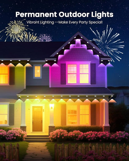 KISUFU 100FT Permanent Outdoor Lights for House, 24V Smart Outside Lights with 221 Modes, App & Remote Control, IP68 Waterproof, Year-Round Roof & Eaves Lighting for Valentine, Holidays (100FT)