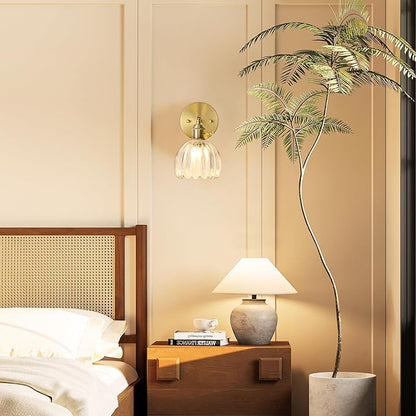 Hardwired Wall Sconce Light, Vintage Wall Sconce with Switch, Gold Wall Light Fixture with Tulip Transparent Glass Lampshade, Indoor Wall Light for Bedroom Bathroom, Bedside Wall Lamp